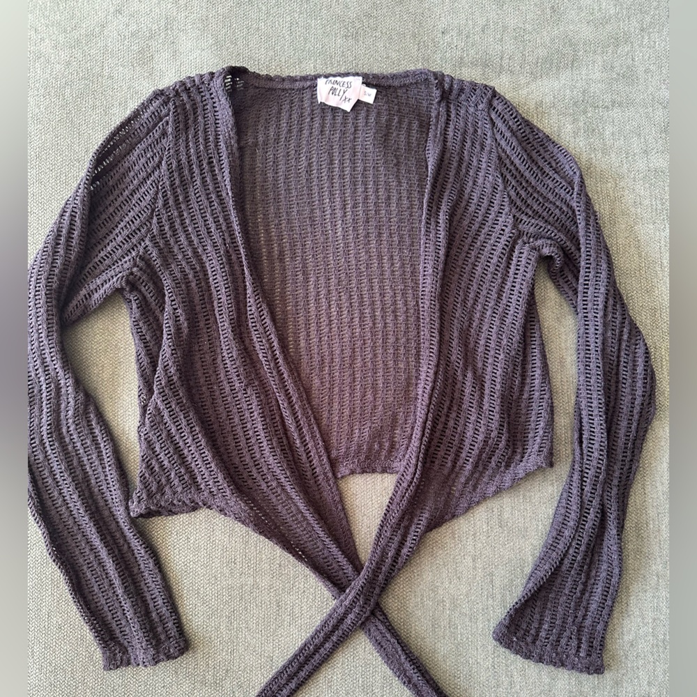 Princess Polly Open Knit Long Sleeve Tie/Wrap Top